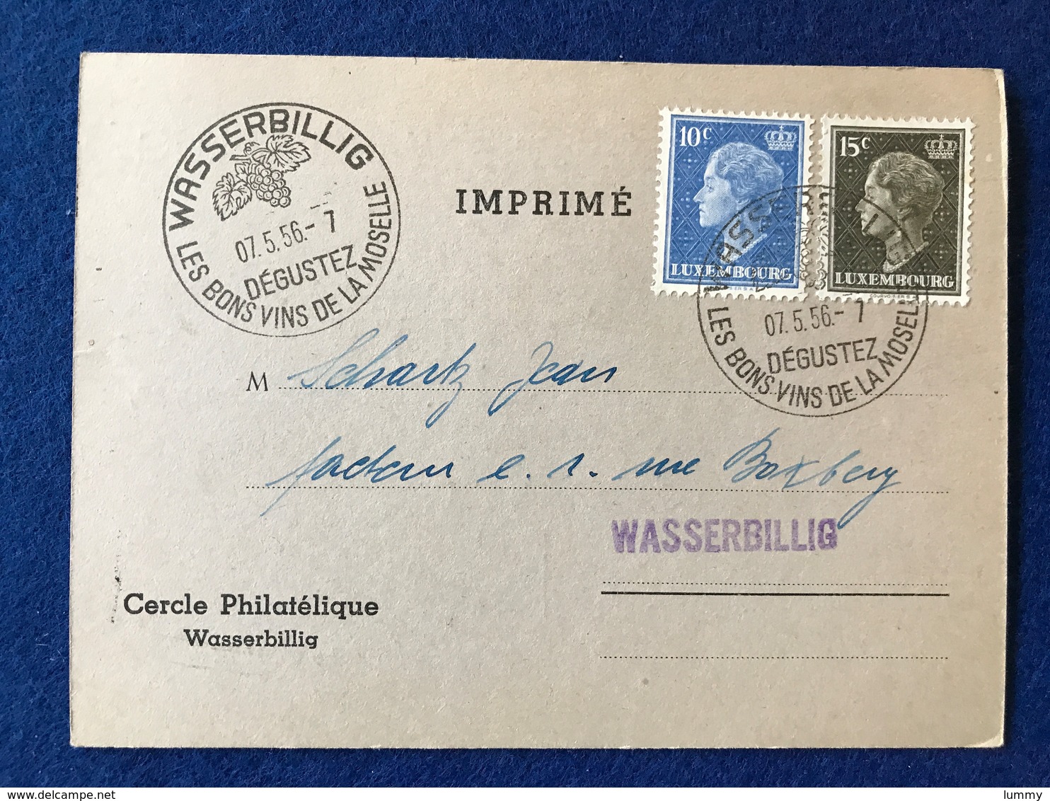 Luxembourg - Cercle Philatélique Wasserbillig - Invitation à L'Assemblée 07.05.56 - Autres & Non Classés