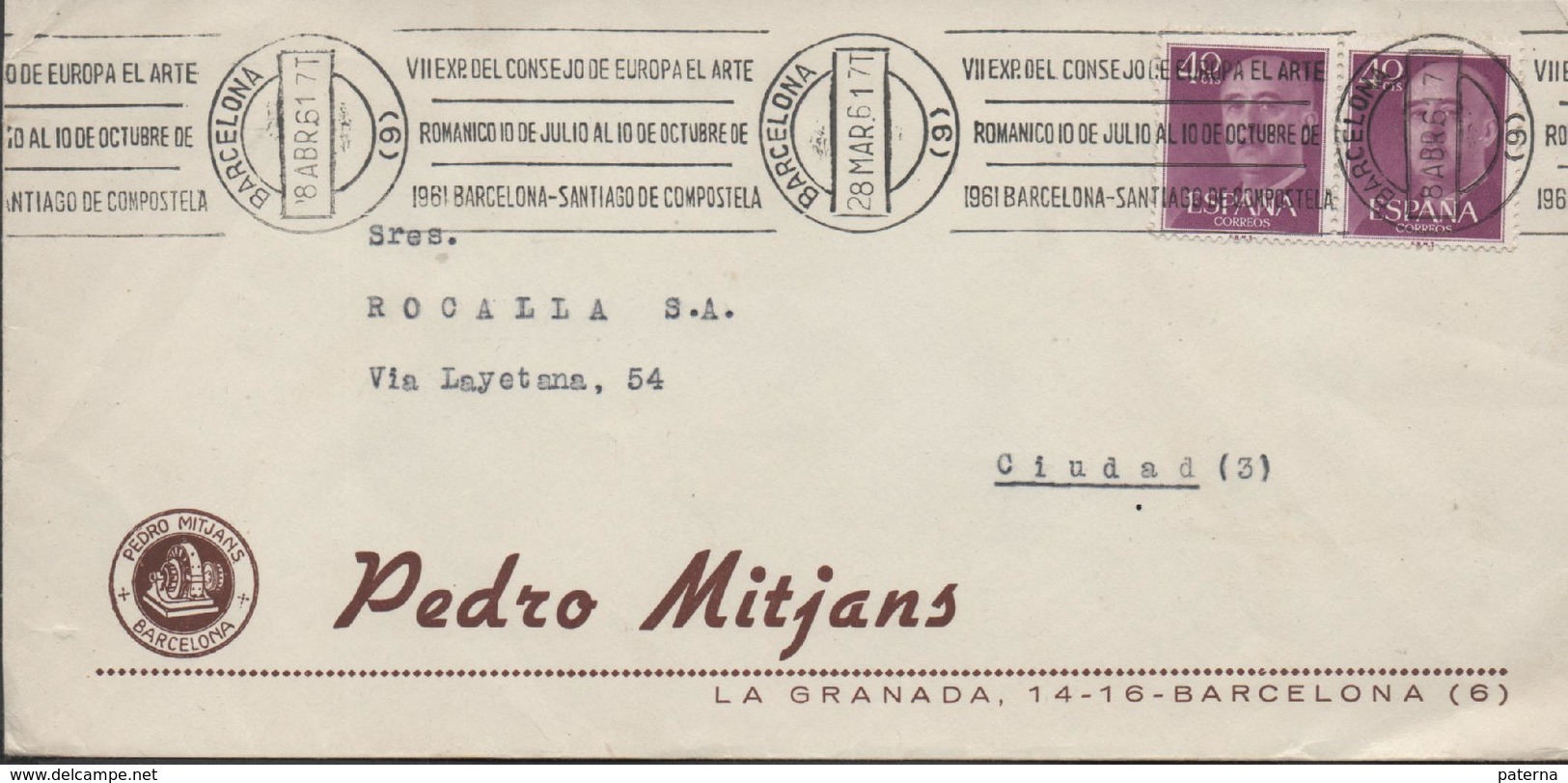 3393  Carta   Barcelona  1961,Arte Románico, - Cartas & Documentos