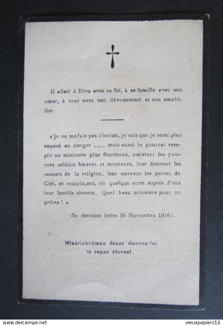 WW1 Image Mortuaire Guerre 1916 Alfred Aubert Vicaire De Saint-Pierre Aumonier Du 2e Chasseurs Tombé Au Champ D'honneur - Images Religieuses