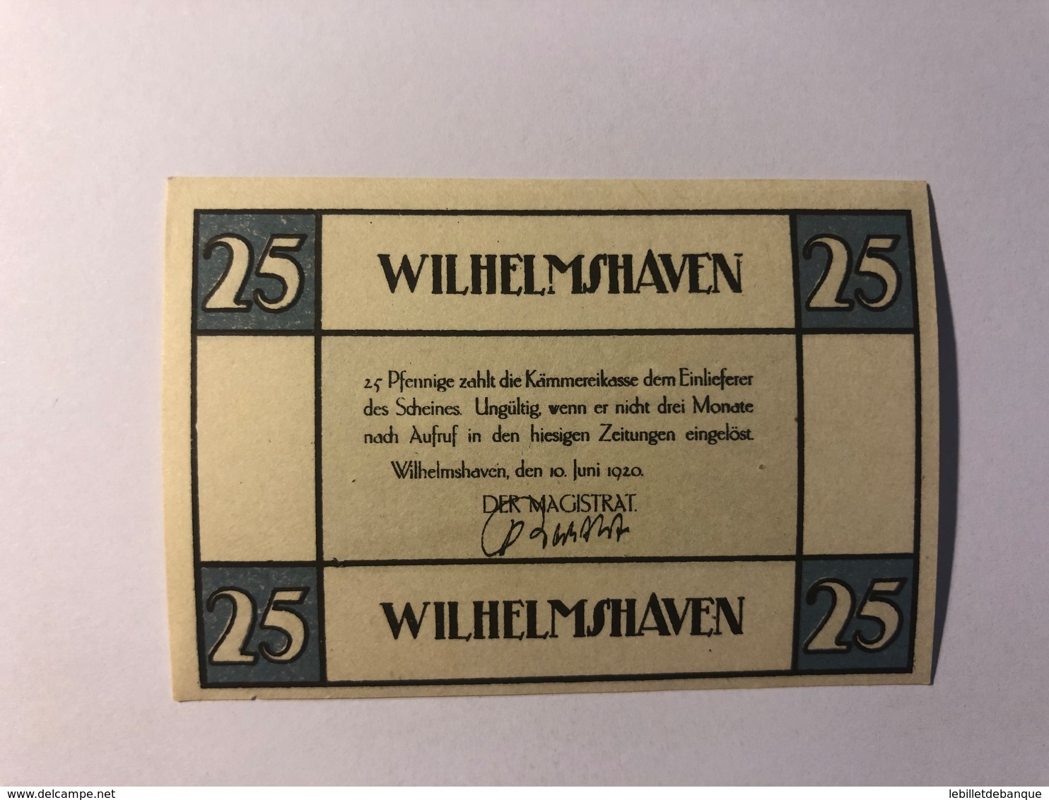 Allemagne Notgeld Wilhelmshaven 25 Pfennig - Collections