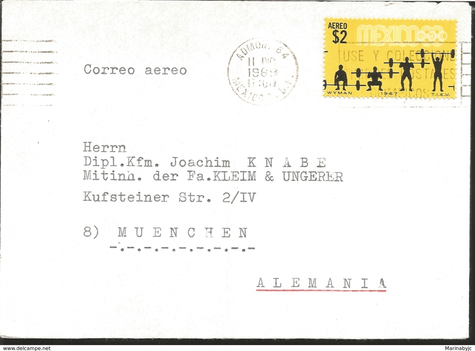 J) 1967 MEXICO, WEIGH, WITH SLOGAN CANCELLATION, AIRMAIL, CIRCULATED COVER, FROM MEXICO TO GERMANY - Mexico