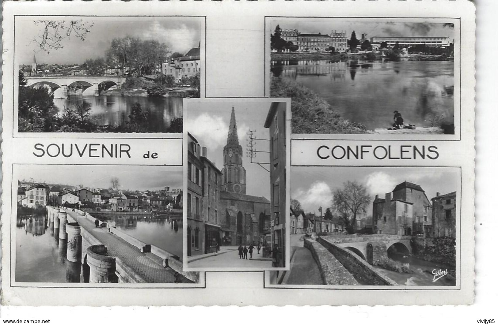 16 - CONFOLENS - T.B.  Carte Fantaisie Multi Vues " Souvenir De ...." - Grand Pont , Hôpital Ecoles , Manoir , Eglise - Confolens