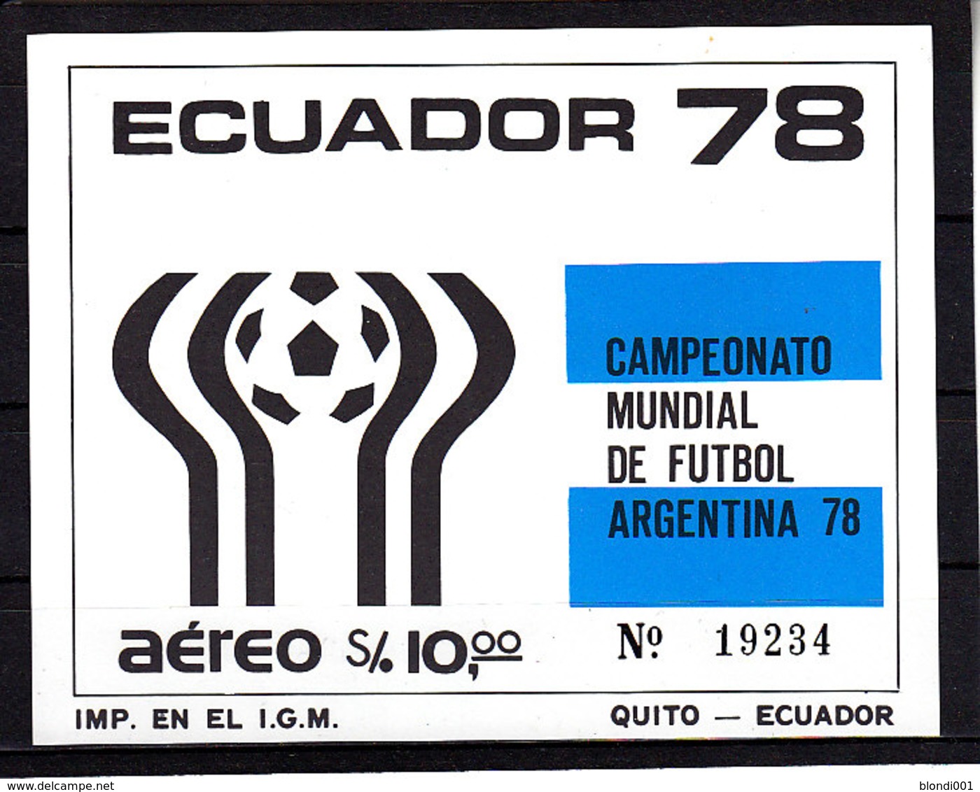 Soccer World Cup 1978 - ECUADOR - S/S Imp. MNH** - 1978 – Argentine