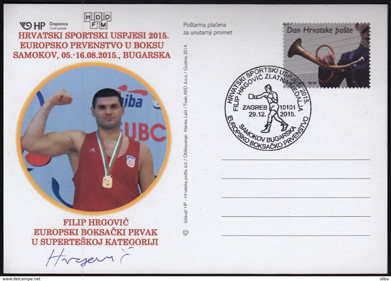 Croatia Zagreb 2015 / Croatian Sports Successes In 2015 / EC Samokov, Boxing / Gold Filip Hrgovic / Original Signature - Boksen