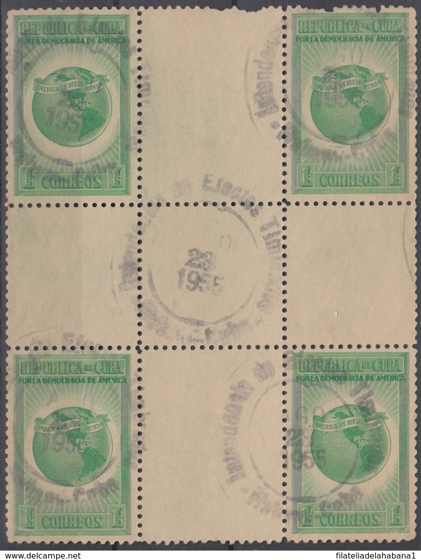 1943-87 CUBA REPUBLICA. 1943. Ed.348. 1c POR LA DEMOCRACIA. WWII. CENTRO DE HOJA, CENTER OF SHEET. USED. - Prephilately