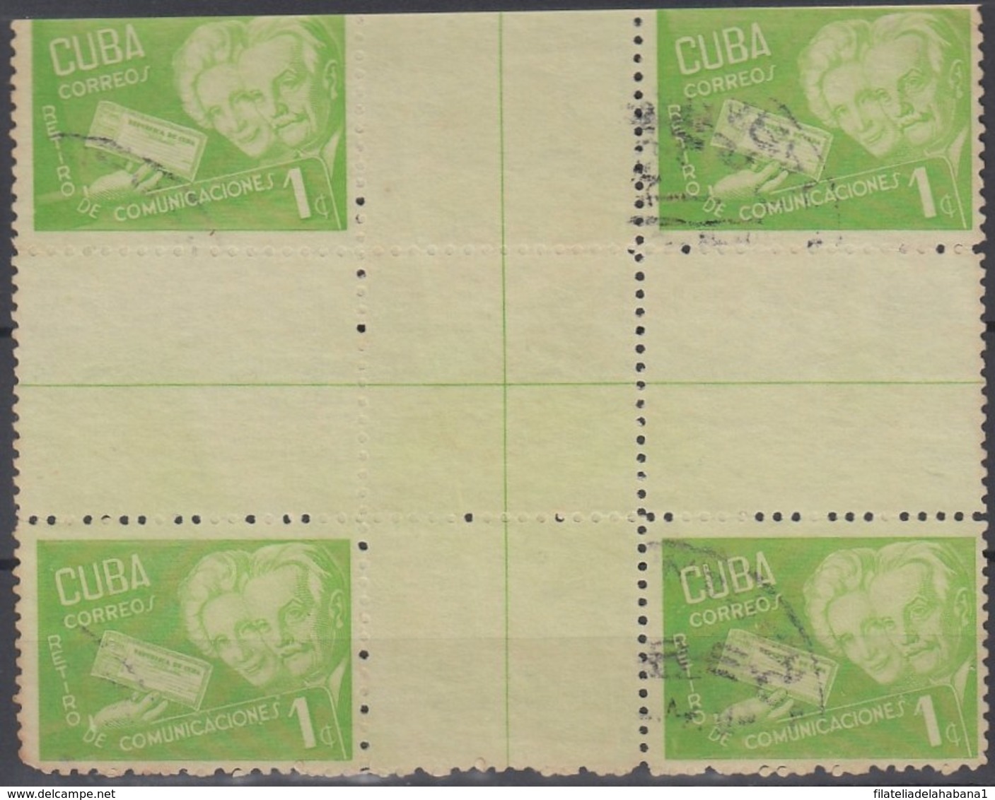 1946-86 CUBA REPUBLICA. 1946. Ed.383. 1c RETIRO DE COMUNICACIONES. CENTRO DE HOJA, CENTER OF SHEET. USED. - Prephilately