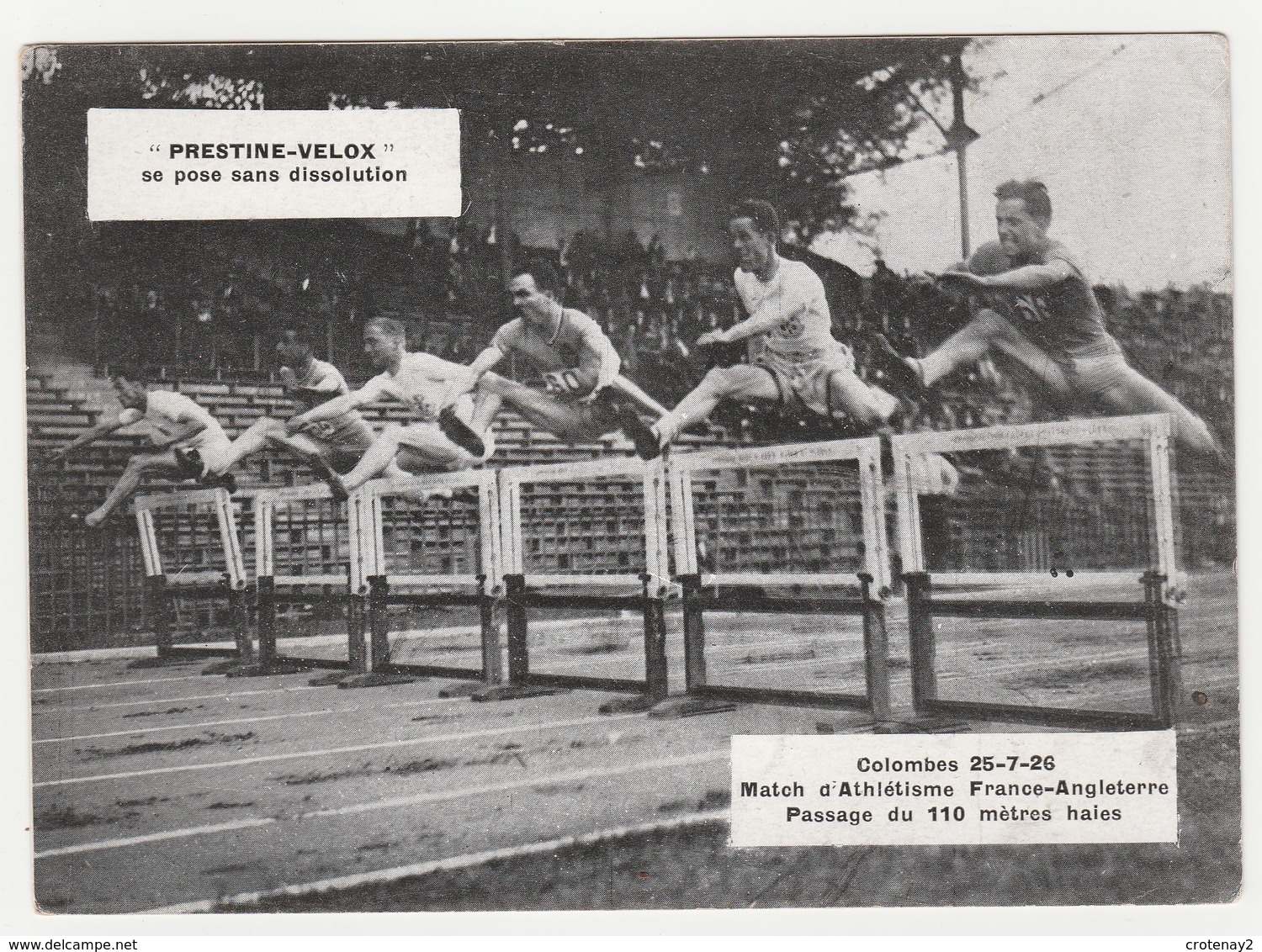 Sport Athlétisme COLOMBES Le 25/07/1926 Match France Angleterre Le 110 Mètres Haies Publicité Prestine VELOX - Sports