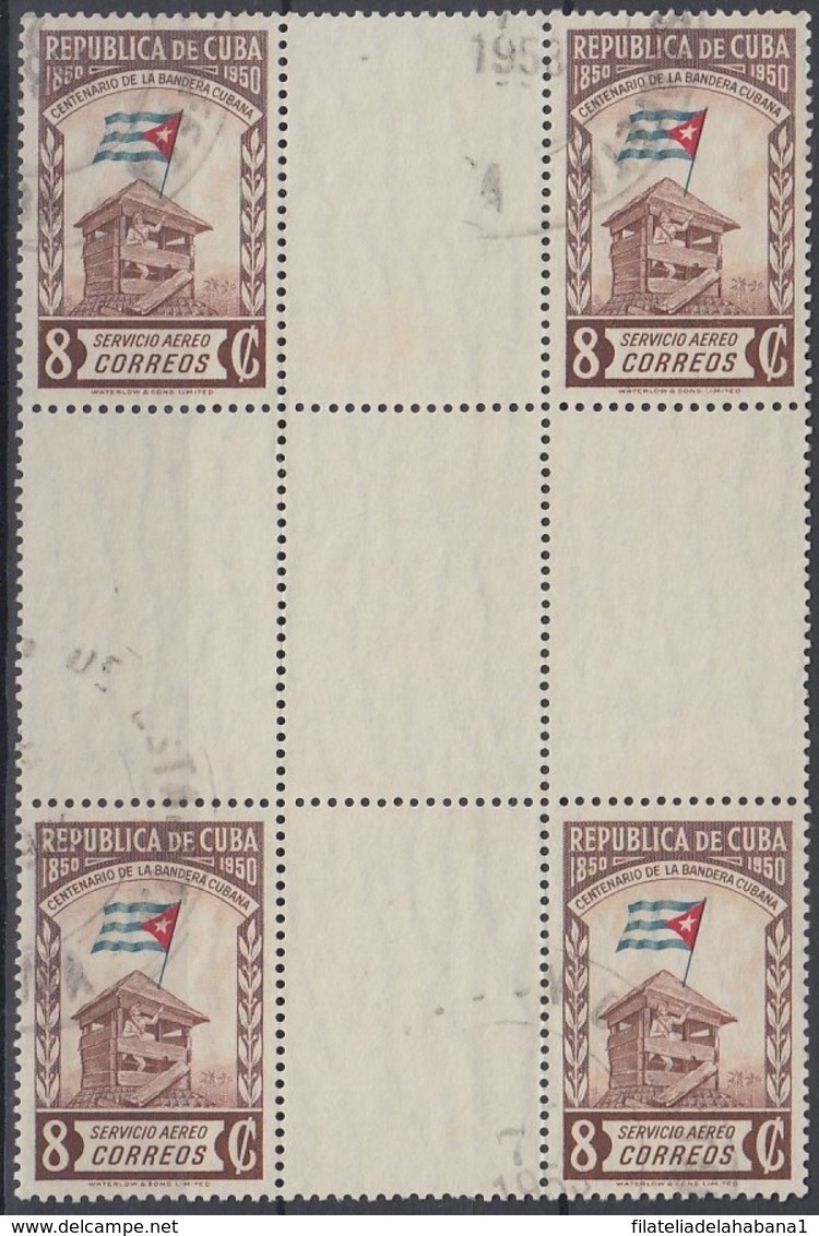 1951-331 CUBA REPUBLICA. 1951. Ed.450. 8c CENT. BANDERA, FLAG, CENTRO DE HOJA, CENTER OF SHEET. NO GUM. - Préphilatélie