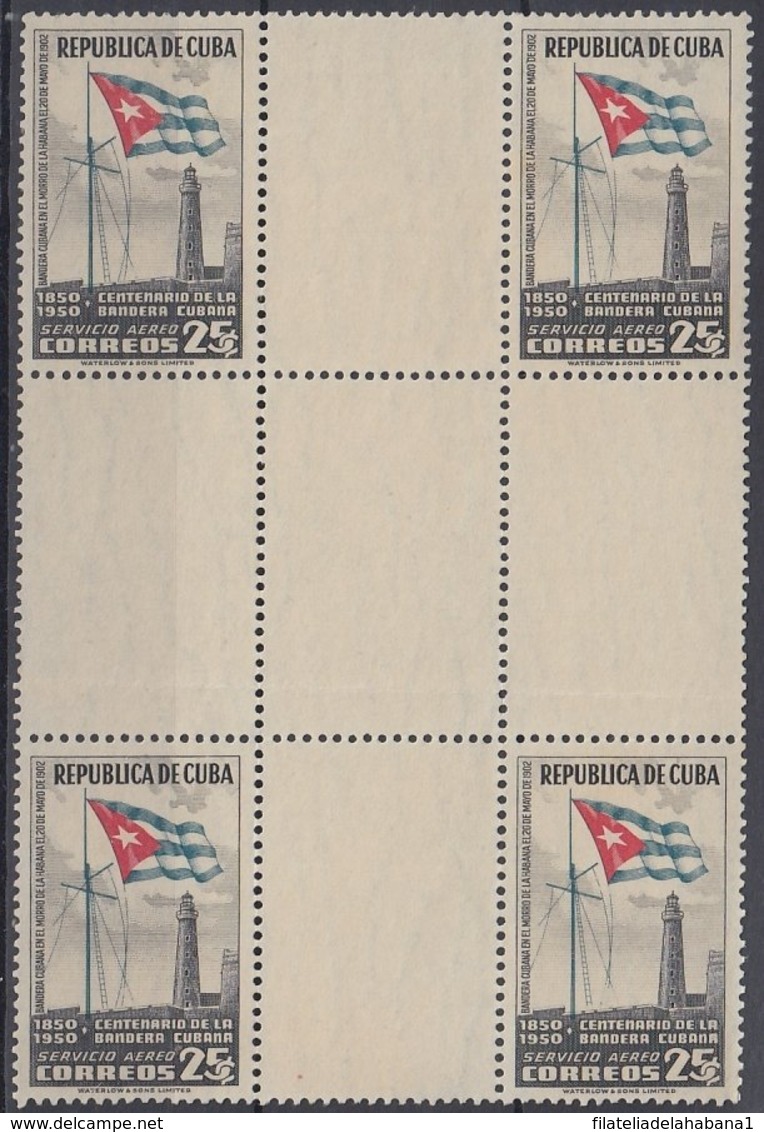 1951-332 CUBA REPUBLICA. 1951. Ed.451. 8c CENT. BANDERA, FLAG, CENTRO DE HOJA, CENTER OF SHEET. NO GUM. - Prephilately