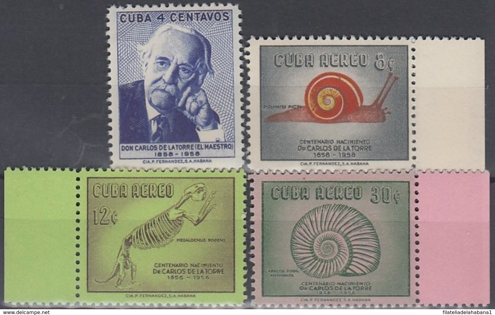 1958-372 CUBA REPUBLICA. 1958. MNH. Ed.758-61. CARLOS DE LA TORRE, DINOSAURIOS, DINOSAUR. - Prephilately