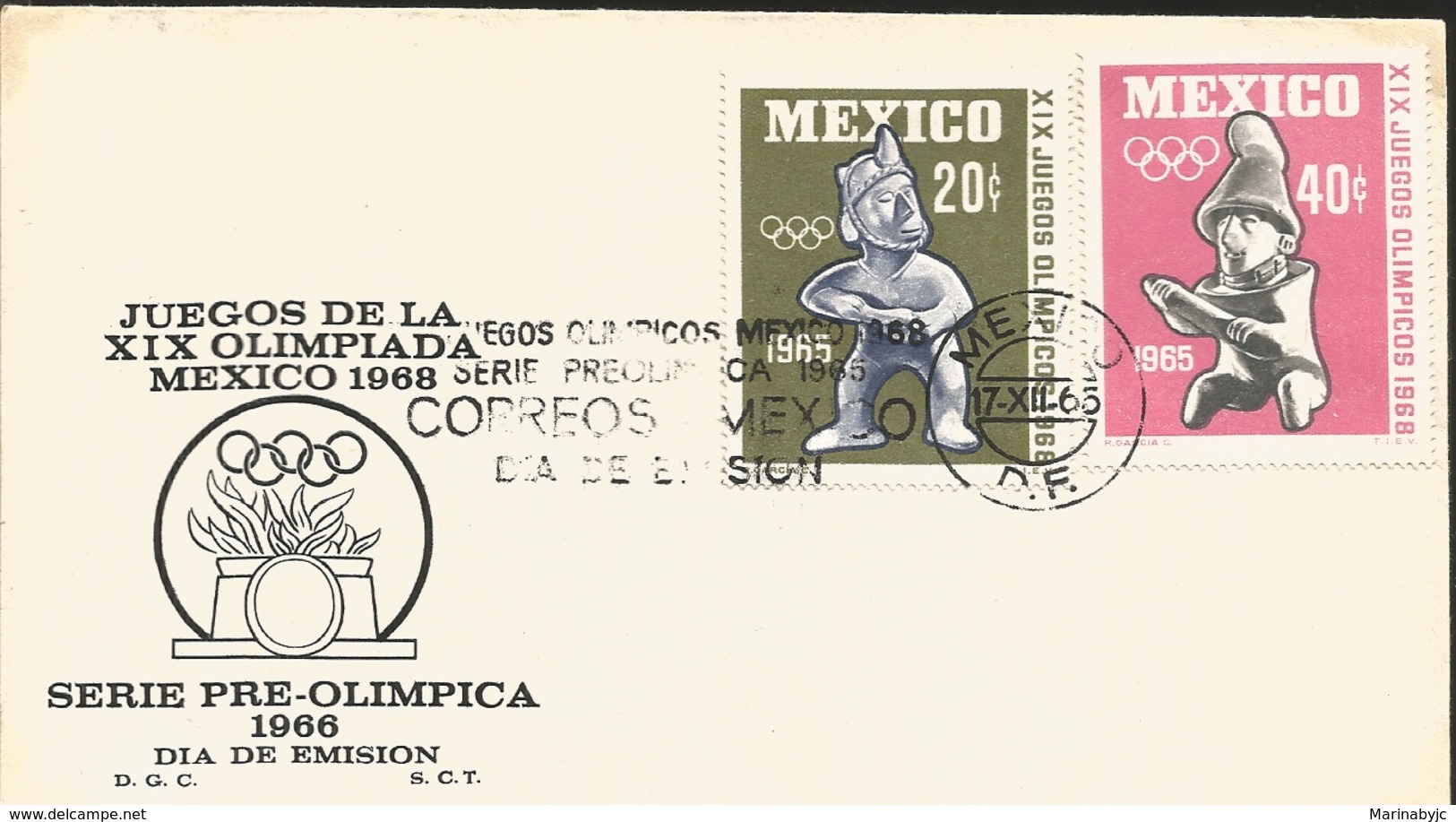 J) 1966 MEXICO, XIX OLYMPIC GAMES, GAMES OF THE IX OLYMPIAD OF MEXICO, 1968, MULTIPLE STAMPS, FDC - Mexico