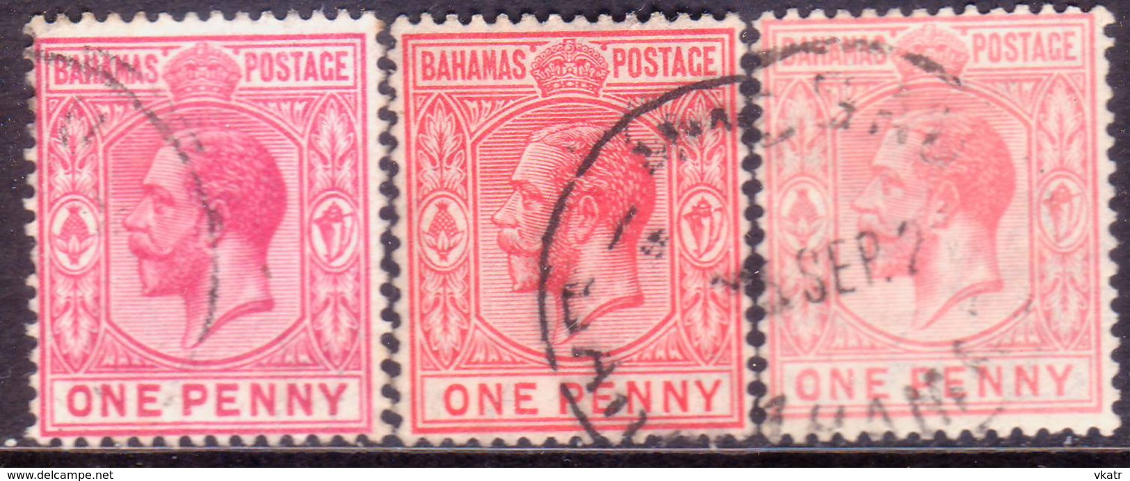BAHAMAS 1912 SG #82,a,b 1d Used All Three Shades Wmk Mult.Crown CA - 1859-1963 Crown Colony