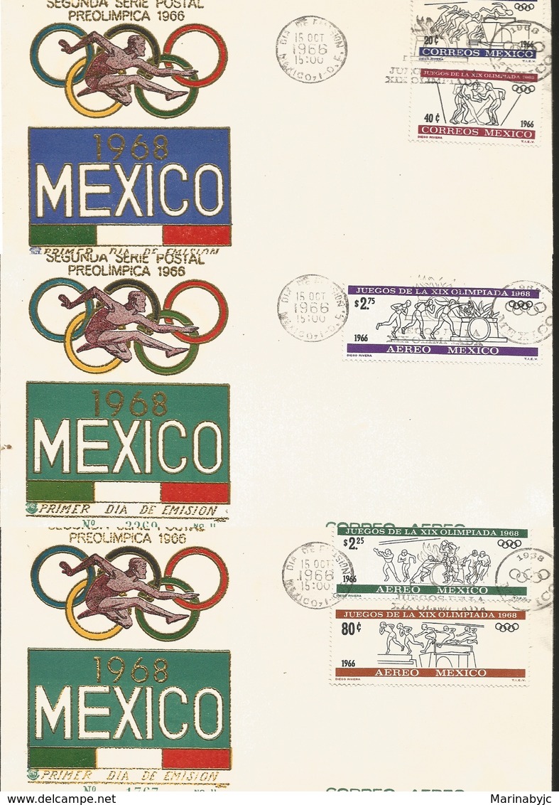 J) 1966 MEXICO, SECOND PRE-OLYMPIC POSTAL SET, MULTIPLE STAMPS, SET OF 3 FDC - Mexico