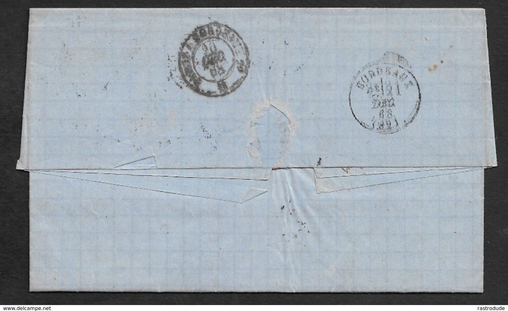 1868 LAC - NEW YORK A BORDEAUX - C.à.d " NEW YORK 9 " (HUBB/WINTER #193) - Etats Unis Serv Am Calais En Bleu - Poststempel