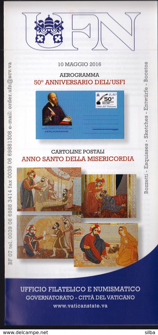Vatican 2016 / Aerogramme 50th Ann. Of USFI, Postcard Holy Year Of Mercy / Prospectus, Leaflet, Brochure - Covers & Documents