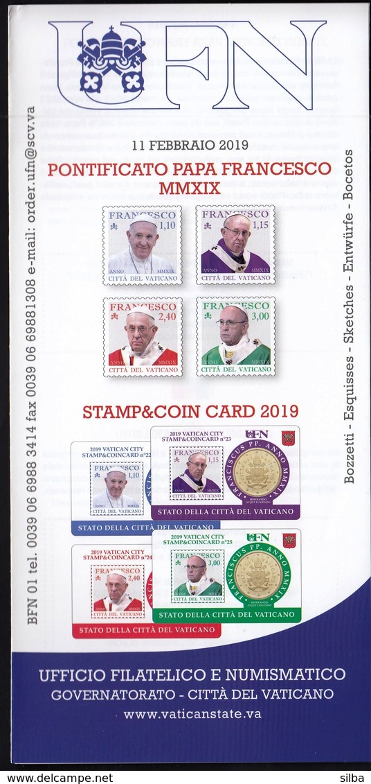 Vatican 2019 / Pontificate Of Pope Francis, Stamp And Coin Card / Prospectus, Leaflet, Brochure - Covers & Documents