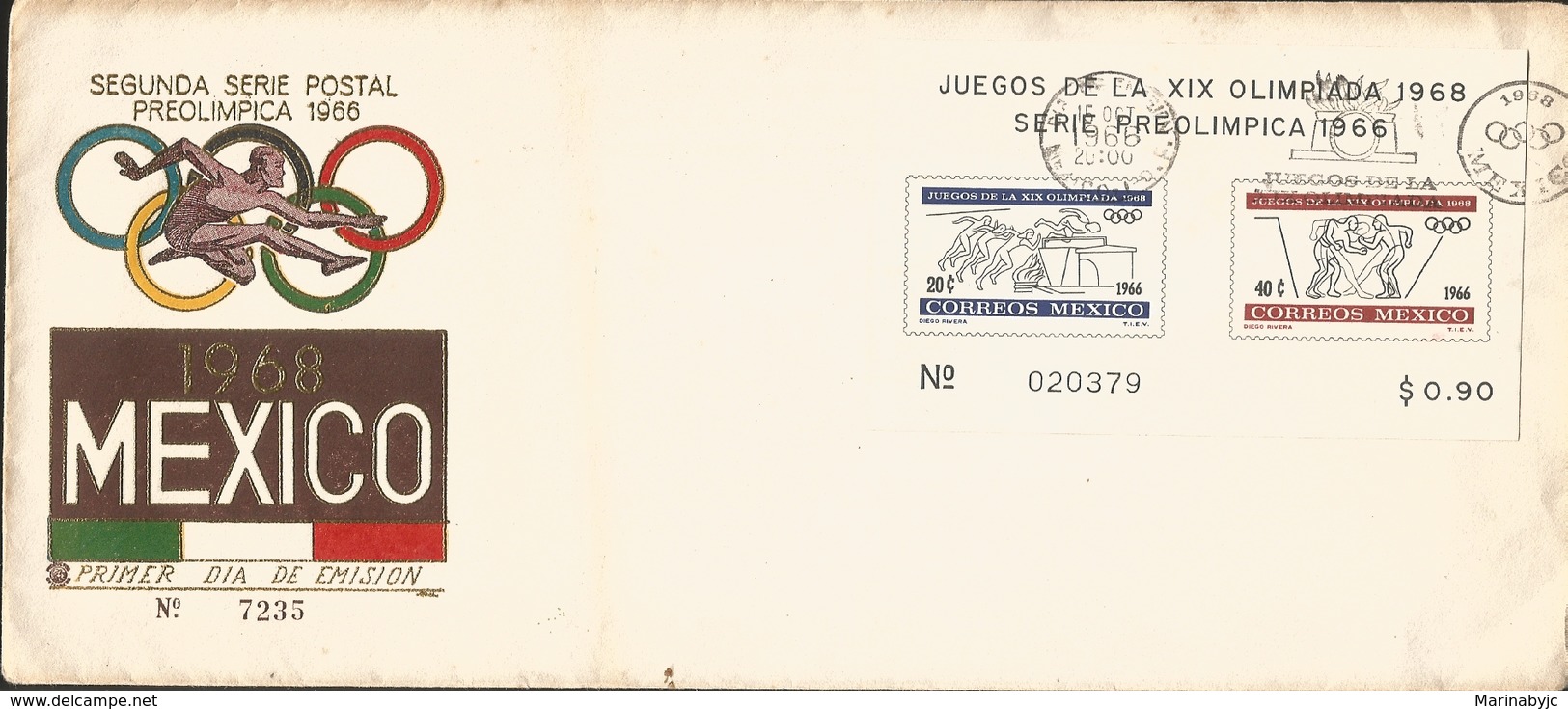 J) 1968 MEXICO, SECOND POSTAL SET, PRE OLIMPIC, SOUVENIR SHEET, FDC - Mexico