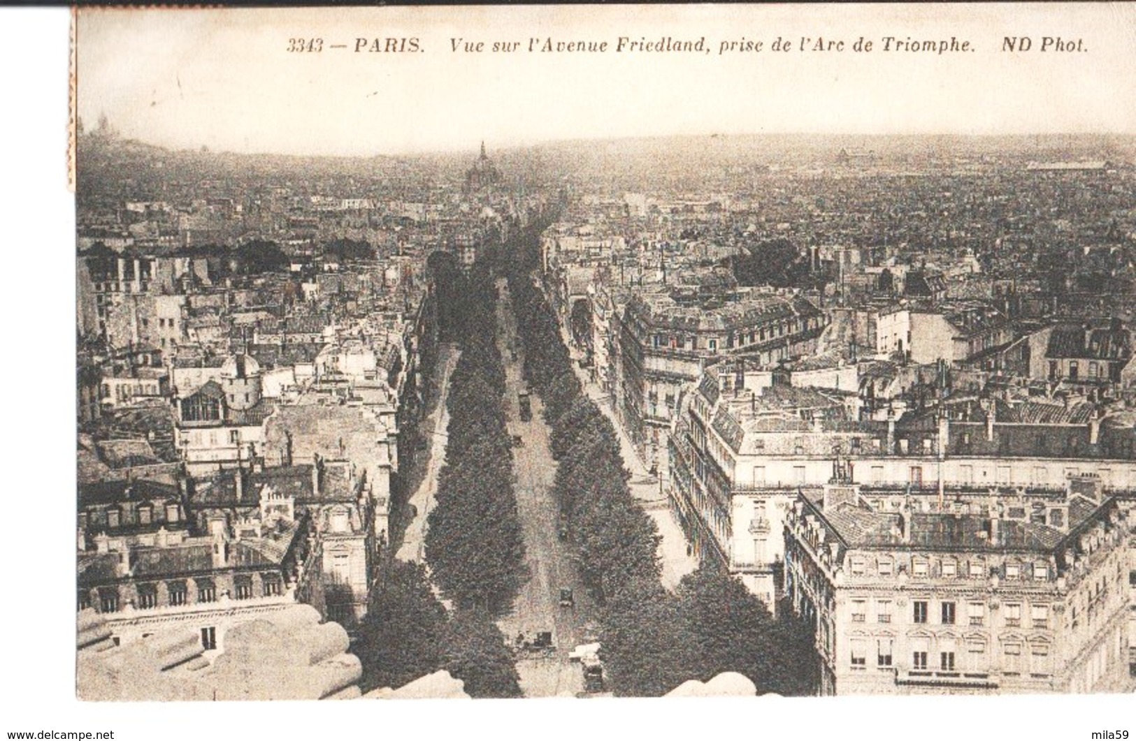 3343. Paris. Vue Sur L'Av Friedland, Prise De L'Arc De Triomphe. De Mme Gury à M. Et Mme Mailliac à Luc Sur Orbieu 1905 - Arc De Triomphe