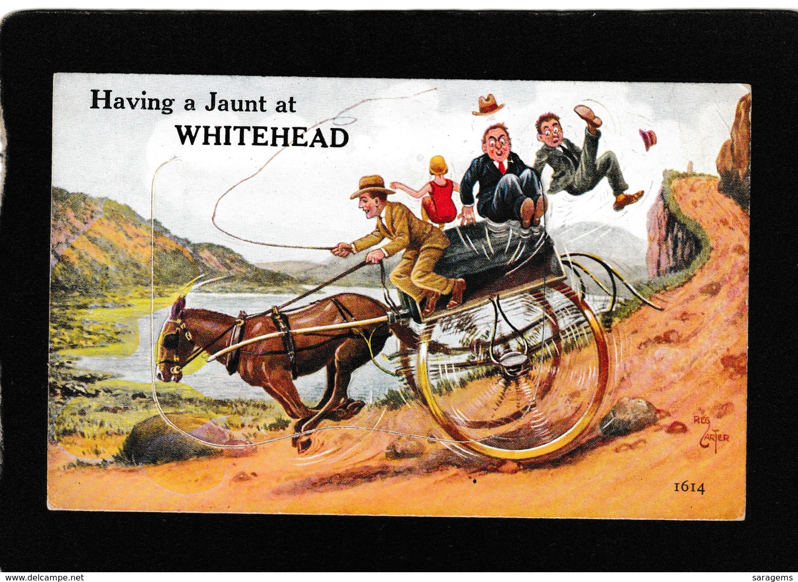 UK-Having A Jaunt At Whitehead, Diecut Foldout 1910s - Antique Postcard - Other & Unclassified