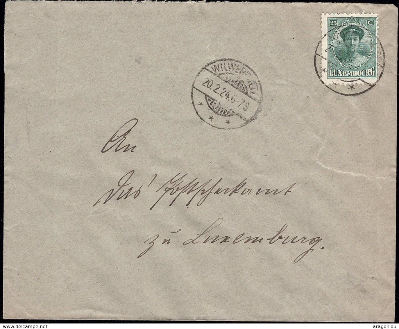 Lettre  Cachet Wilwerwiltz 20.2.1924, Michel: 128 - Lettres & Documents