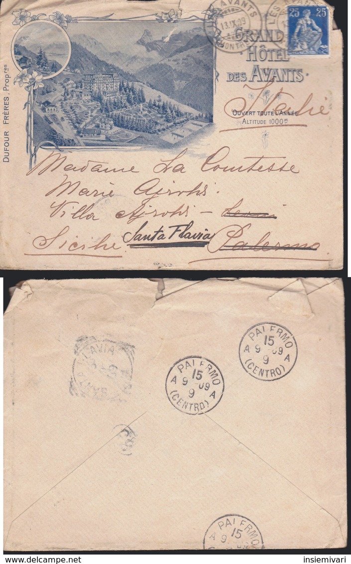 *SVIZZERA -- Busta Illustrata  Albergo GRAND HOTEL DES AVANTS - MONTREUX.ANNULLO 13/09/1909. - Storia Postale