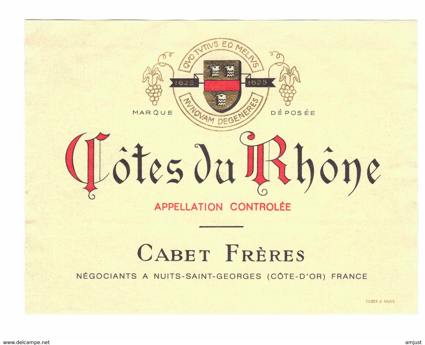 Rare Etiquette De Vin // Vin Rouge Côtes Du Rhône  // Cabet Frères // - Côtes Du Rhône