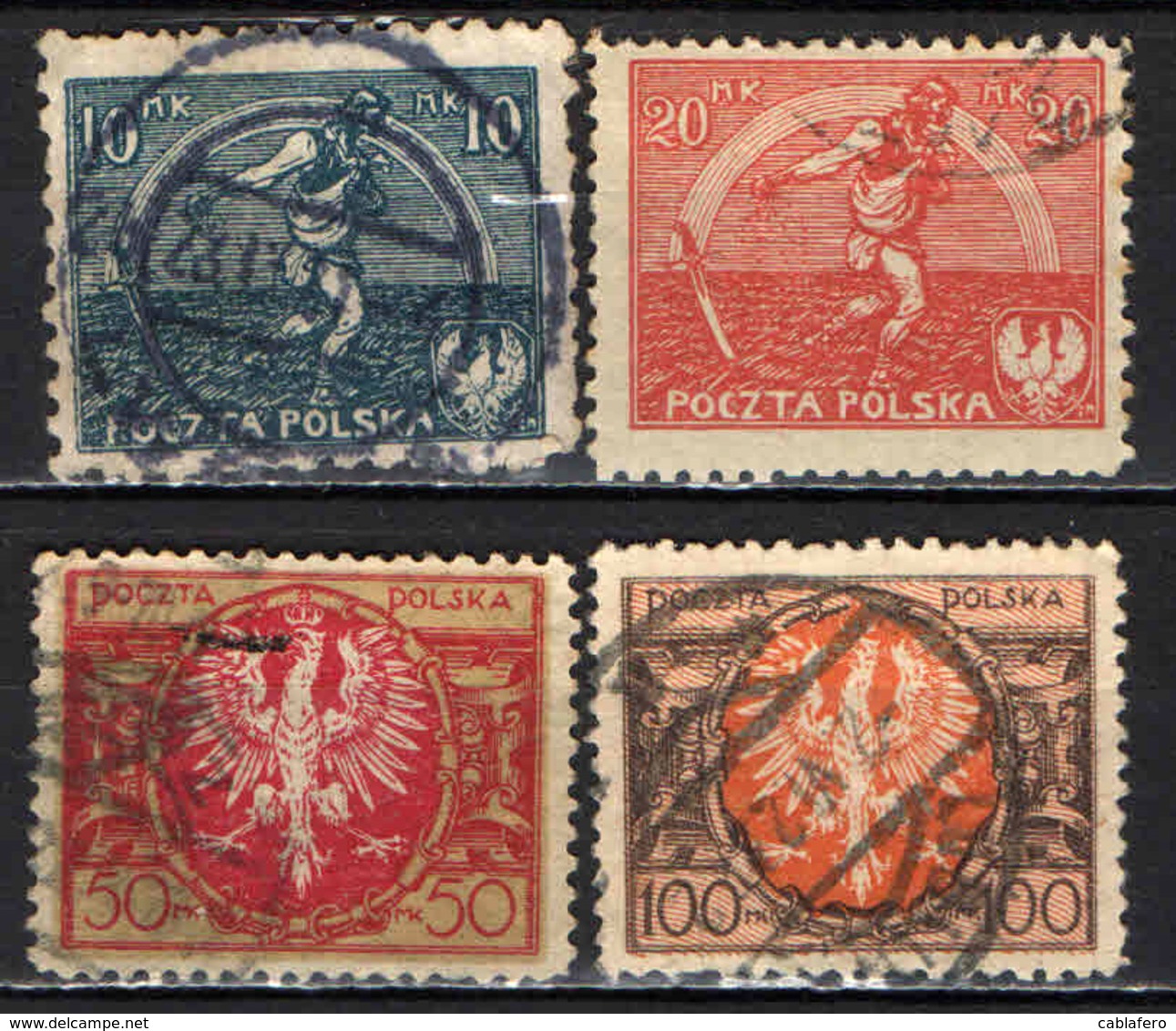 POLONIA - 1921 - SEMINATORE ED ARCOBALENO DELLA SPERANZA - STEMMA DELLA POLONIA - USATI - Usati