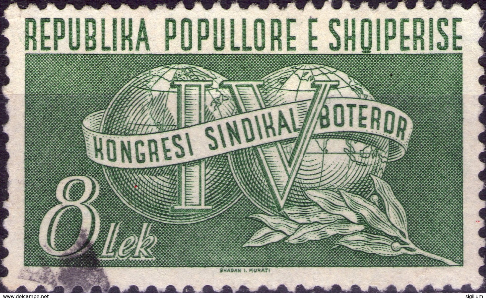 ALBANIA 1957 - CONGRESSO SINDACALE MONDIALE - 1 VALORE USATO - Albania