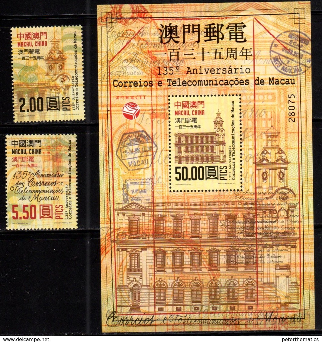 MACAO, 2019, MNH, 135th ANNIVERSARY OF MACAO POST, 2v+ LIMITED PRINTING S/SHEET - Post