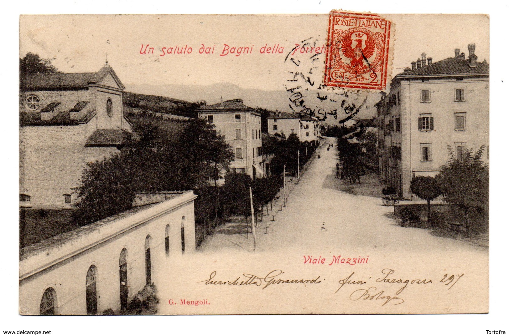 UN SALUTO DAI BAGNI DELLA PORRETTA  VIALE MAZZINI   1903 - Imola