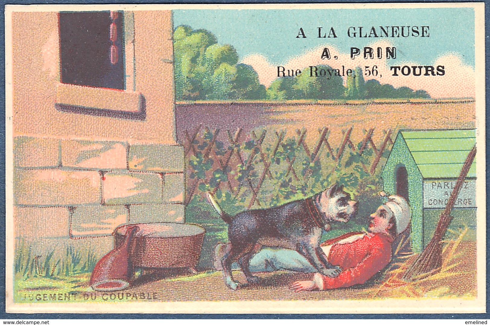 Chromo à la Glaneuse PRIN Tours série complète lot de 6 litho Courbe Rouzet voleur de jambon concierge bouledogue niche