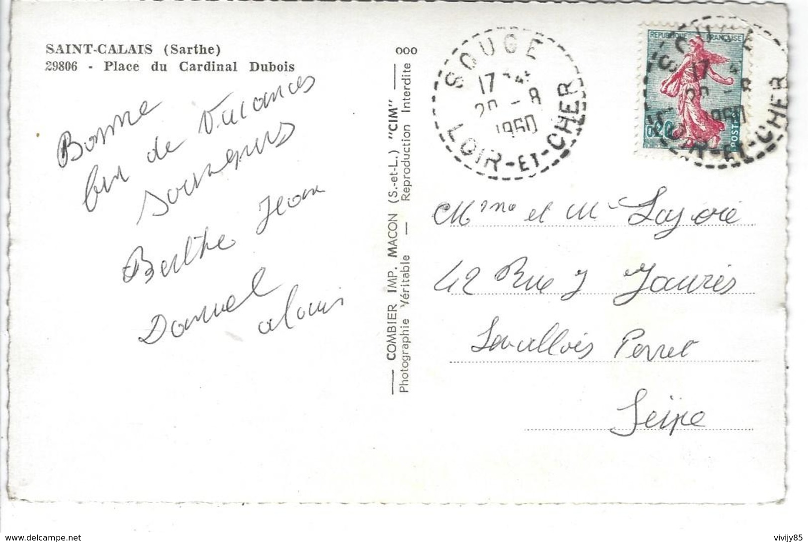 72 - SAINT CALAIS - Belle Vue Animée De La Place Du Cardinal Dubois ( Vieilles Voitures , Magasin E.Sourice ) - Saint Calais