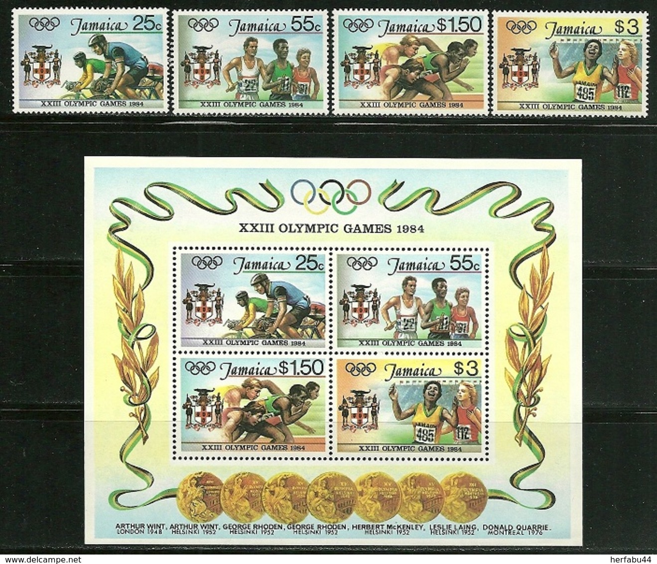 Jamaica      "1984 Olumpic Games "     Set  & Souvenir Sheet    SC# 577-80a     MNH - Giamaica (1962-...)