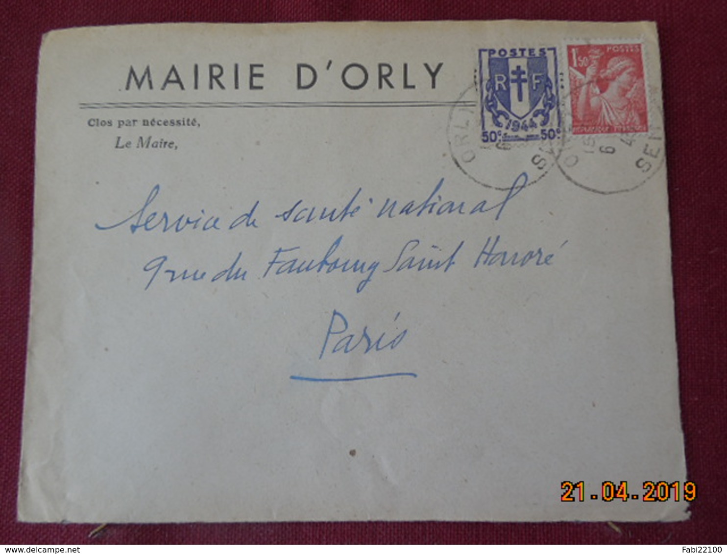 Lettre De 1945 à Destination De Paris - 1921-1960: Période Moderne