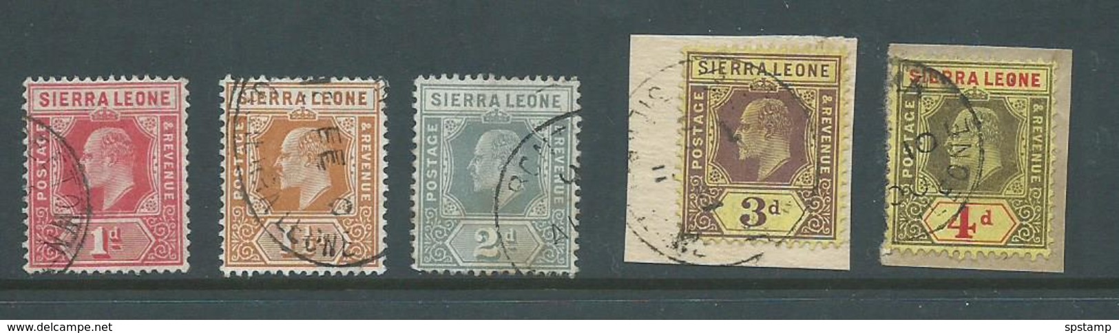Sierra Leone 1907 - 1912 KEVII Group Of 5 To 4d FU , 2 On Piece - Sierra Leona (...-1960)