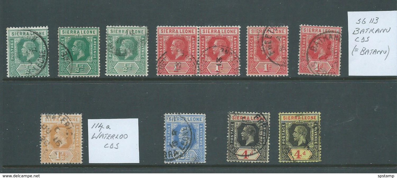 Sierra Leone KGV 1912 - 1921 Duplicated Selection Of 11 FU , Including Better Postmarks Batkanu & Waterloo - Sierra Leone (...-1960)