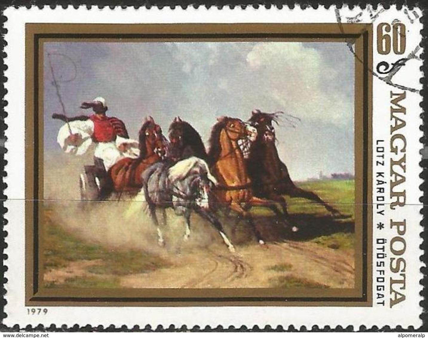 Hungary 1979 Mi 3363 Coach And Five By Károly Lotz | Animals (Fauna) | Art | Carriages, Horses, Paintings - Oblitérés