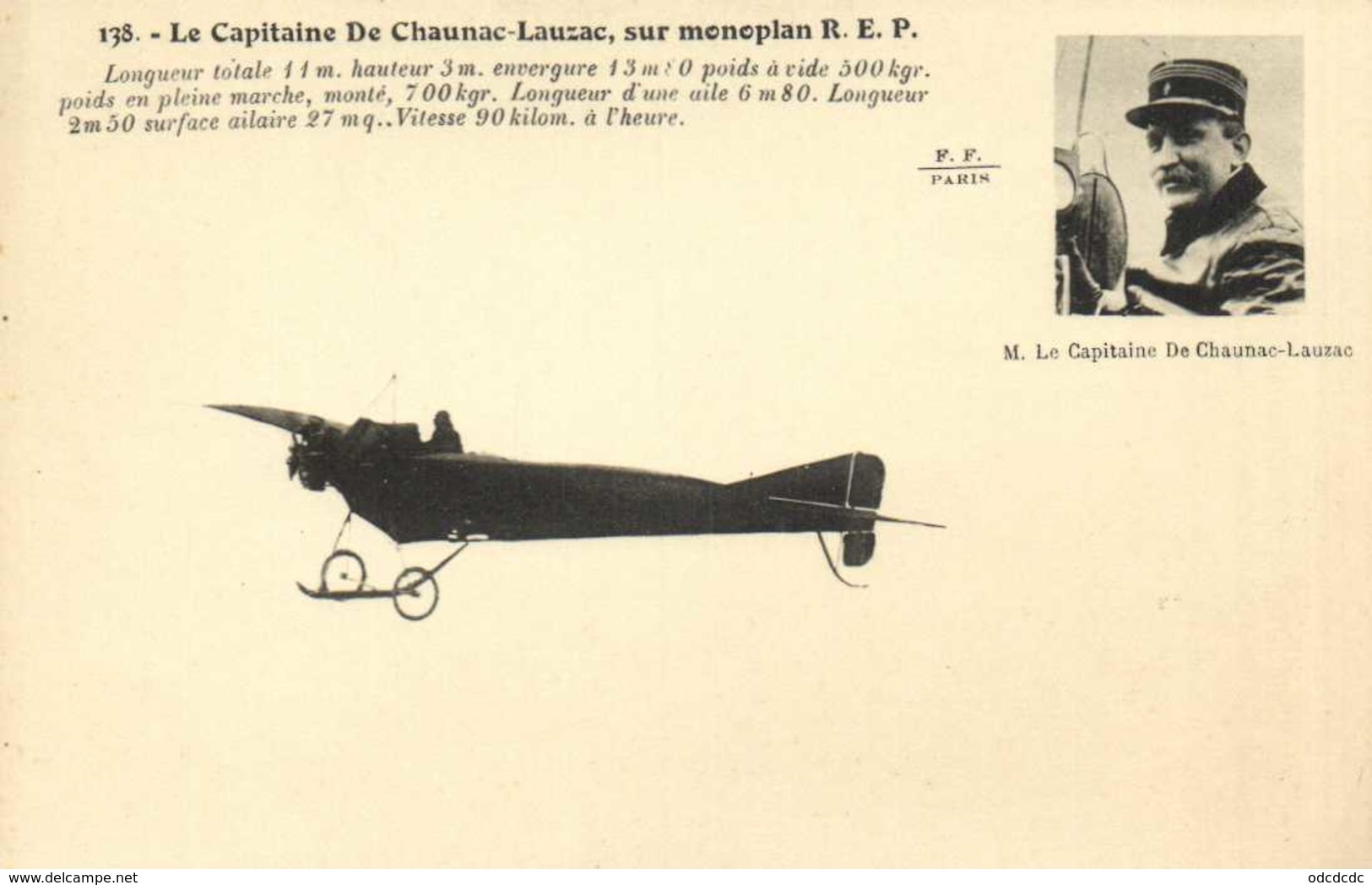 Le Capitaine De Chaunac Lauzac Sur Monoplan R.E.P.  RV - Aviadores