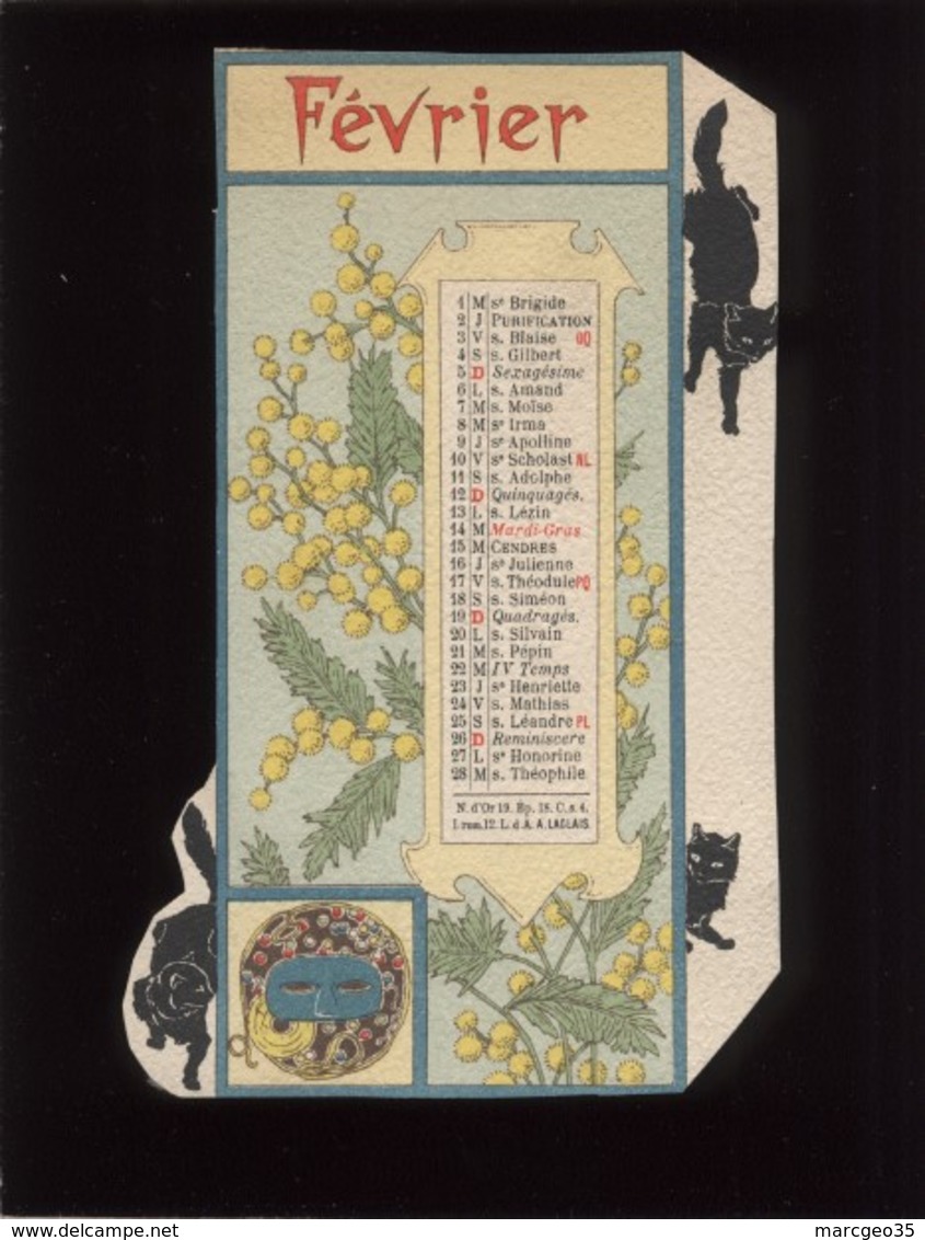 Calendrier 1899 Signé G.arnal Art Nouveau Avec Chats Noirs ,  Black Cat ,chromo-lithographie Découpée 12 Mois Séparés - Chats