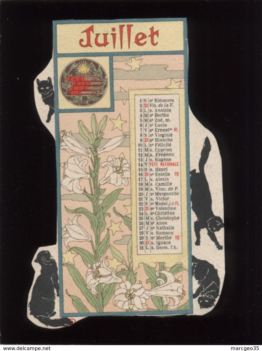 calendrier 1899 signé g.arnal art nouveau avec chats noirs ,  black cat ,chromo-lithographie découpée 12 mois séparés