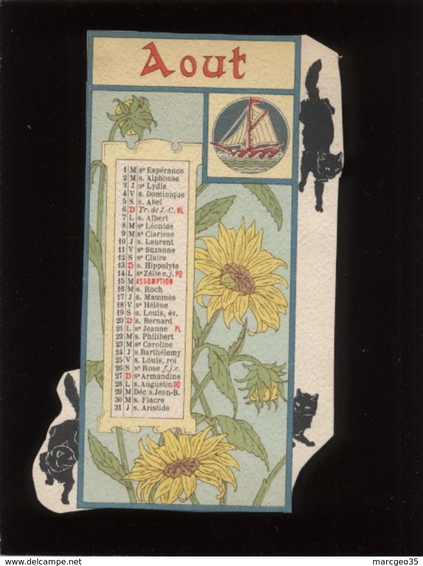 calendrier 1899 signé g.arnal art nouveau avec chats noirs ,  black cat ,chromo-lithographie découpée 12 mois séparés