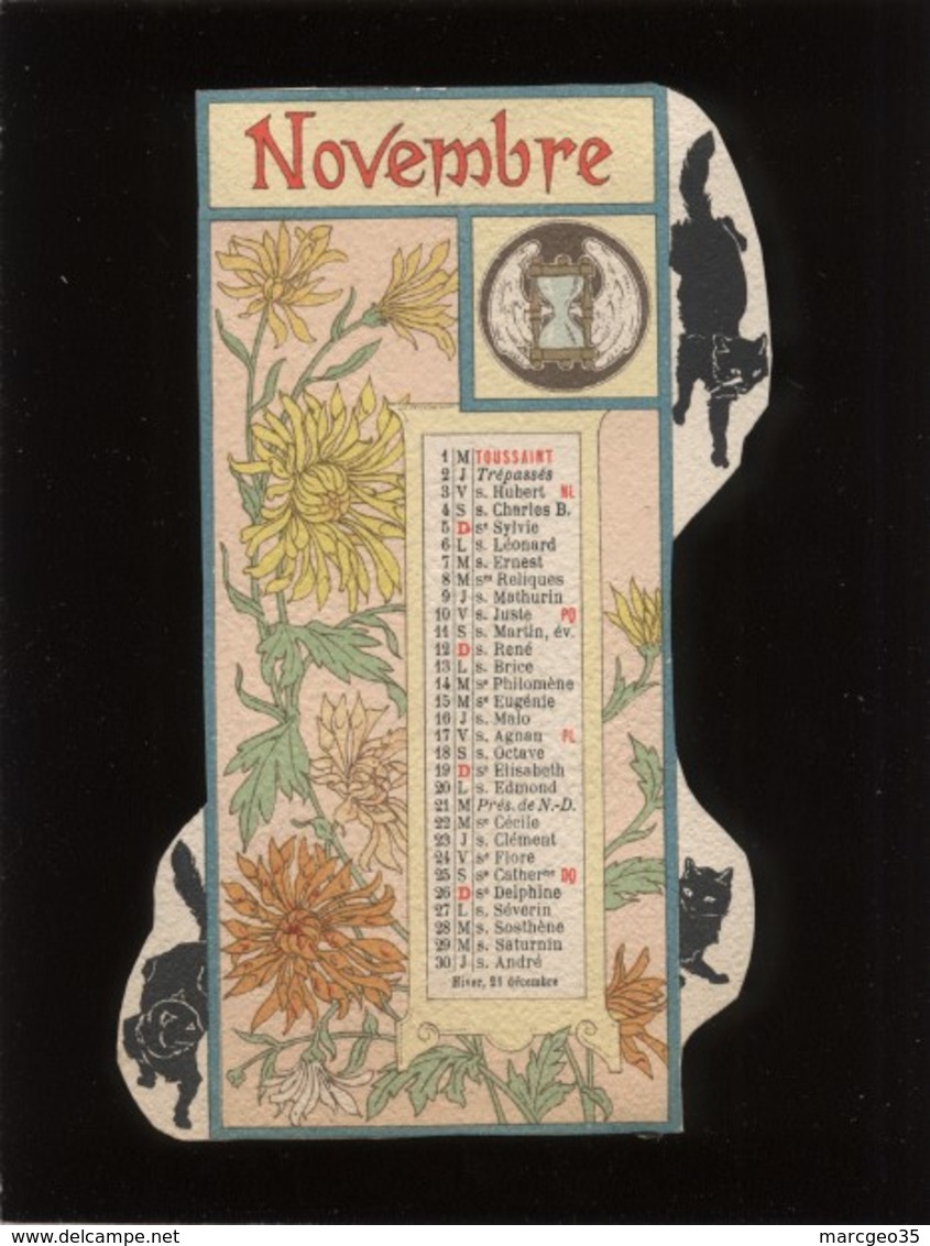 calendrier 1899 signé g.arnal art nouveau avec chats noirs ,  black cat ,chromo-lithographie découpée 12 mois séparés