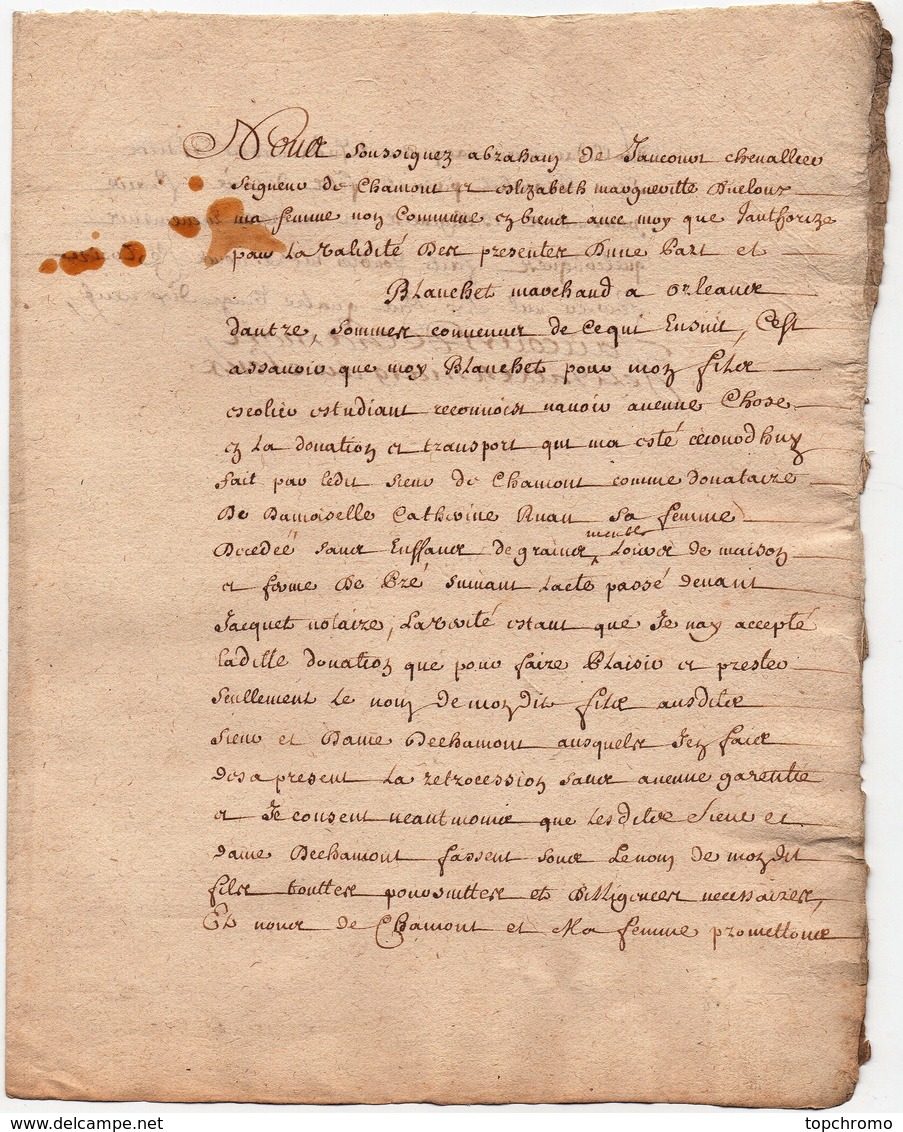 Manuscrit Acte Abraham De Jaucourt Seigneur De Chamont Chaumont 1699 2 Pages Ducloux Blanchet - Manuscripts