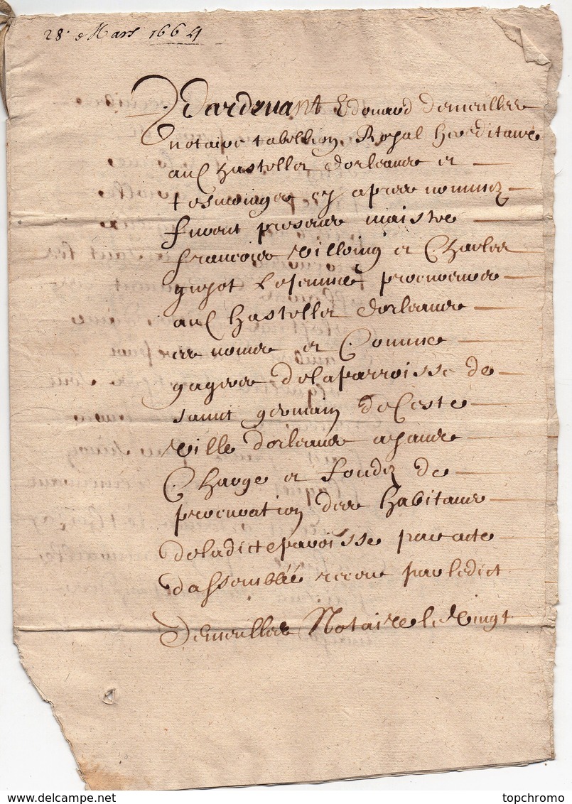 Manuscrit Acte Notarié Notaire Royal Orléans 1664 Paroisse St Germain Guyot 8 Pages - Manuskripte