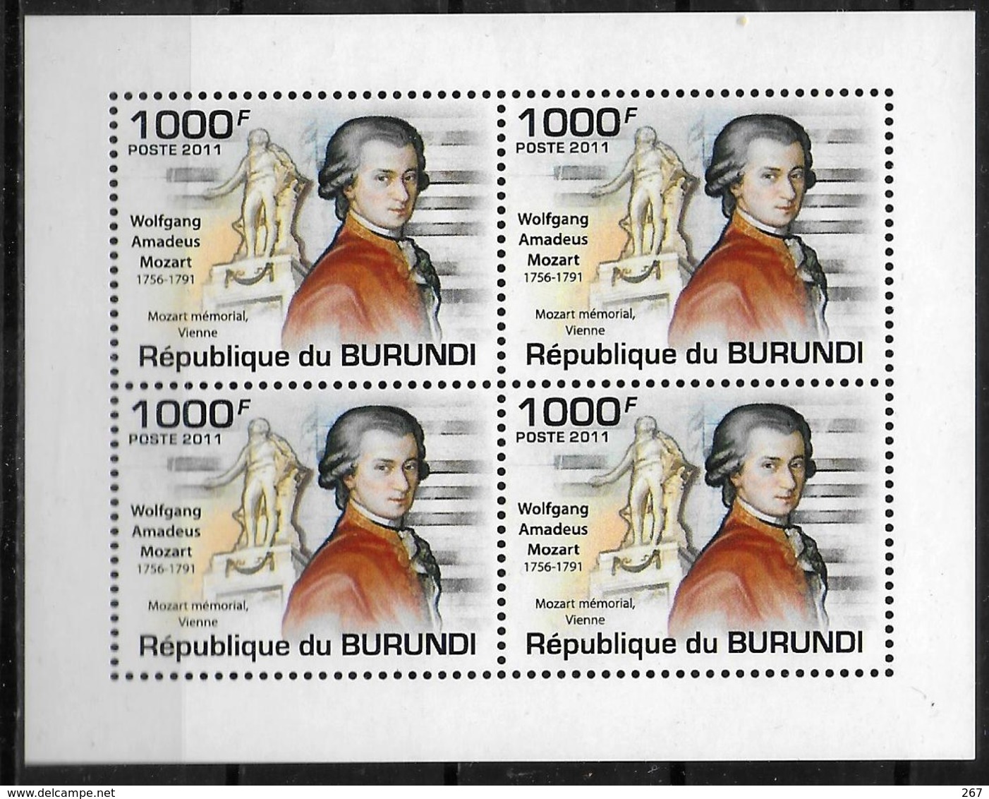 BURUNDI  Feuillet   N° 1273 * *  Musique Compositeurs Mozart - Muziek