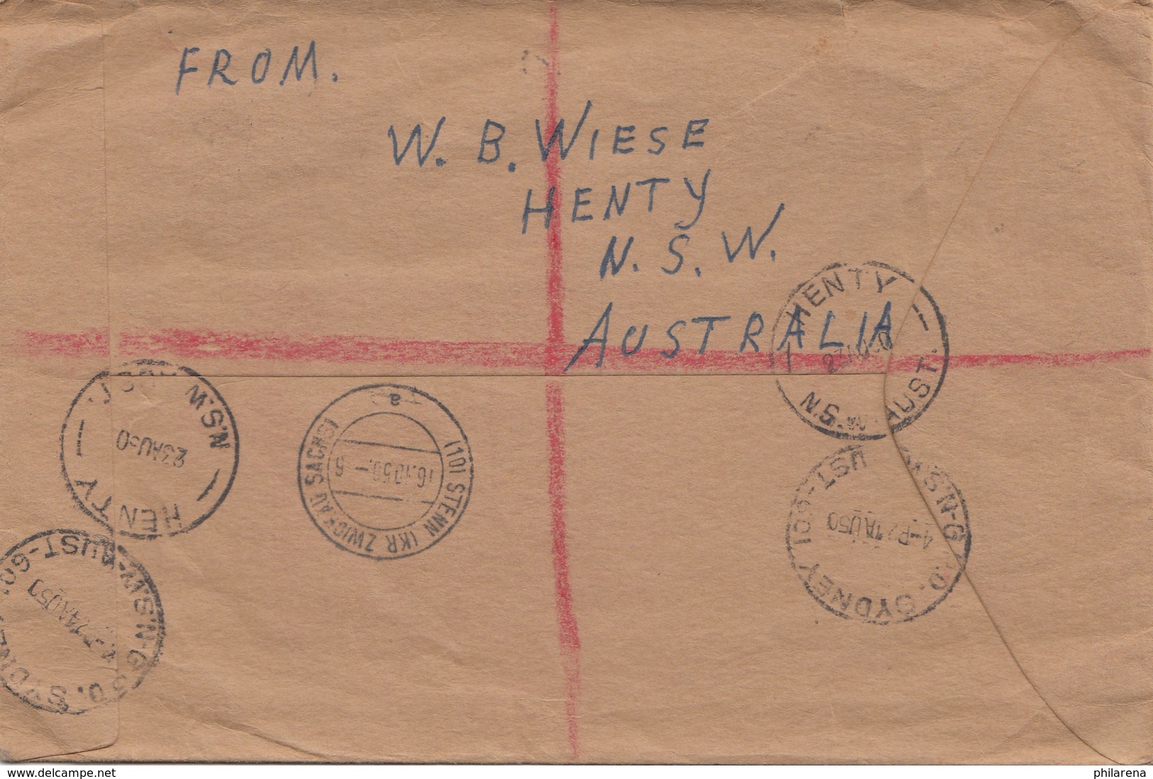 Australia: 1950: Registered Henty To Stenn/Germany - Sonstige & Ohne Zuordnung