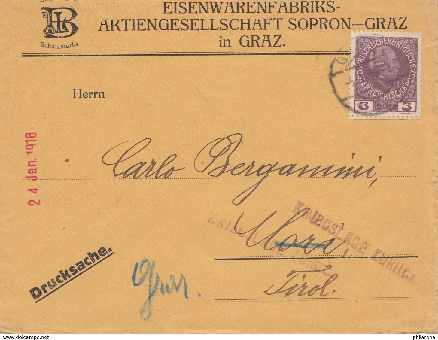 Österreich: 1916: Drucksache Von Graz Nach Tirol: Kriegslage -zurück Postsperre - Briefe U. Dokumente