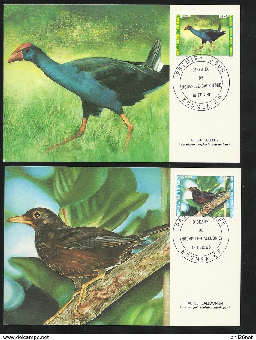 N.C.   2 Cartes Maximum  Premier Jour Nouméa Le 18/12/1985 Les N°510 Et 511 Poule Sultane Et Merle Calédonien   TB - Gallinacées & Faisans