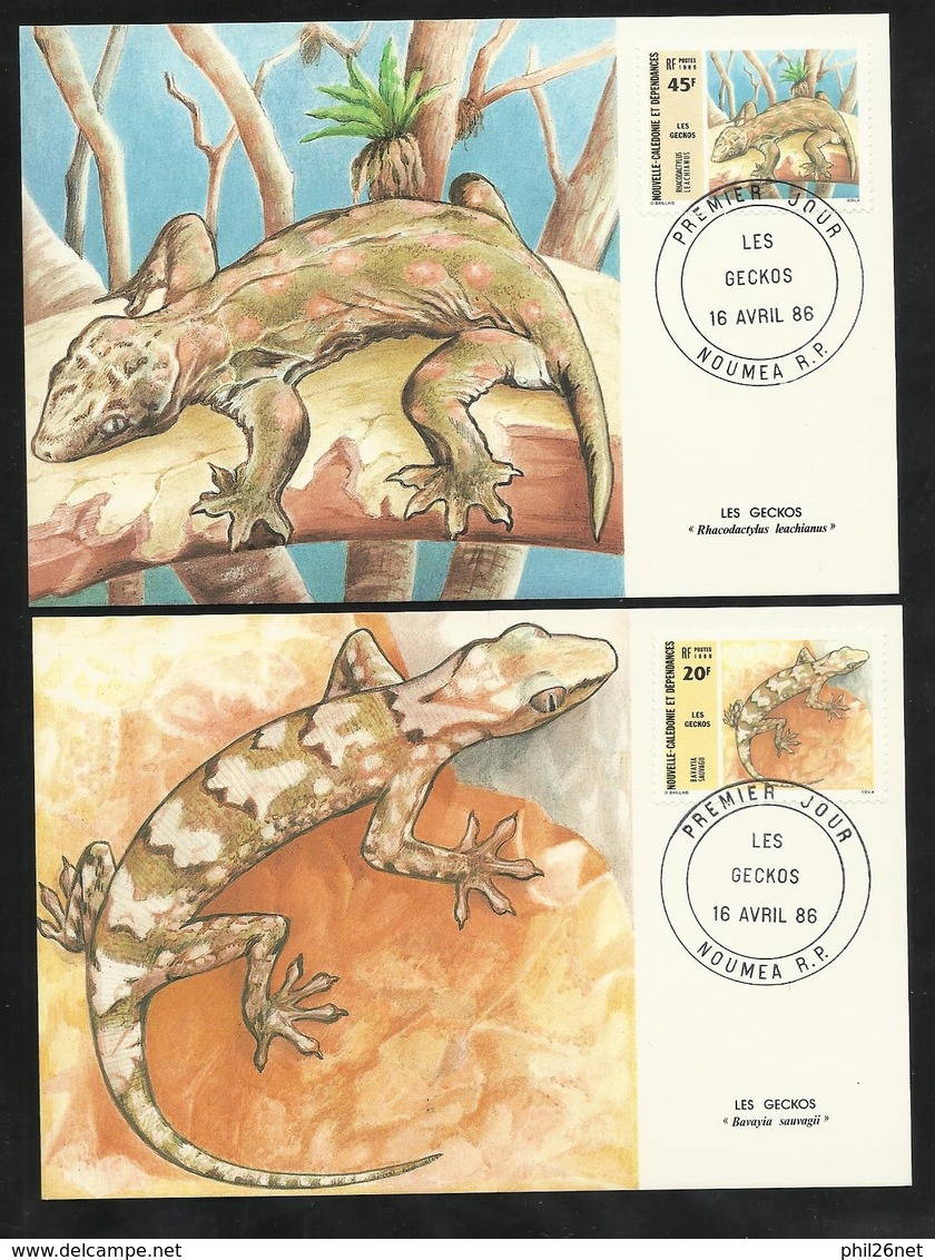 N.C.   2 Cartes Maximum  Premier Jour Nouméa Le 16/04/1986 Les N°516 Et 517 Geckos Calédoniens    TB - Serpents