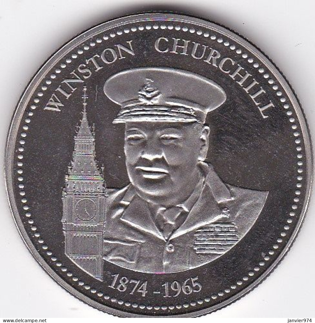 Médaille, Winston Churchill 1874 - 1965 , Ve Republique . FDC - Autres & Non Classés